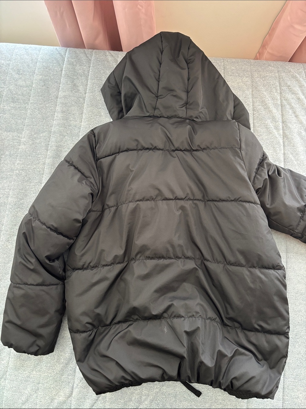 Old Navy Black Hooded Puffer with Cream Sherpa Lining - Picture 4 of 5
